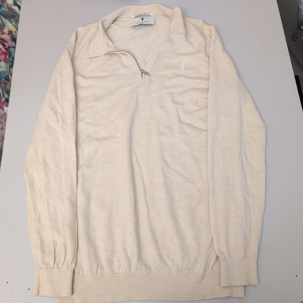 Father Sons Men's Beige Zip-Up Sweater